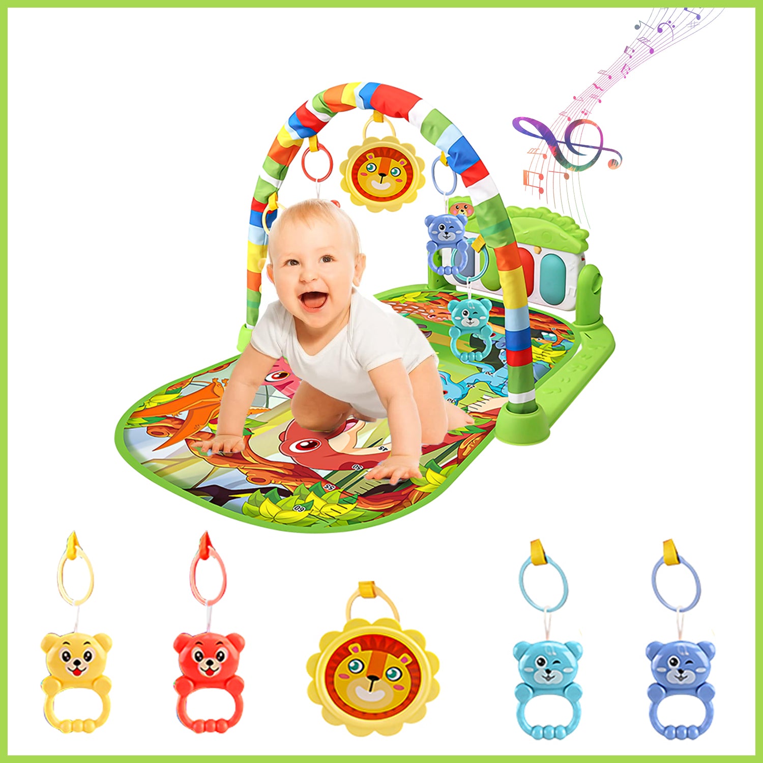 Baby Play Mat Baby Gym, kick and Play Piano Baby Activity Gym Mat with Music and Lights, Detachable Tummy Time Mat, Early Development Baby Play Mat Gift for Babies and Toddlers