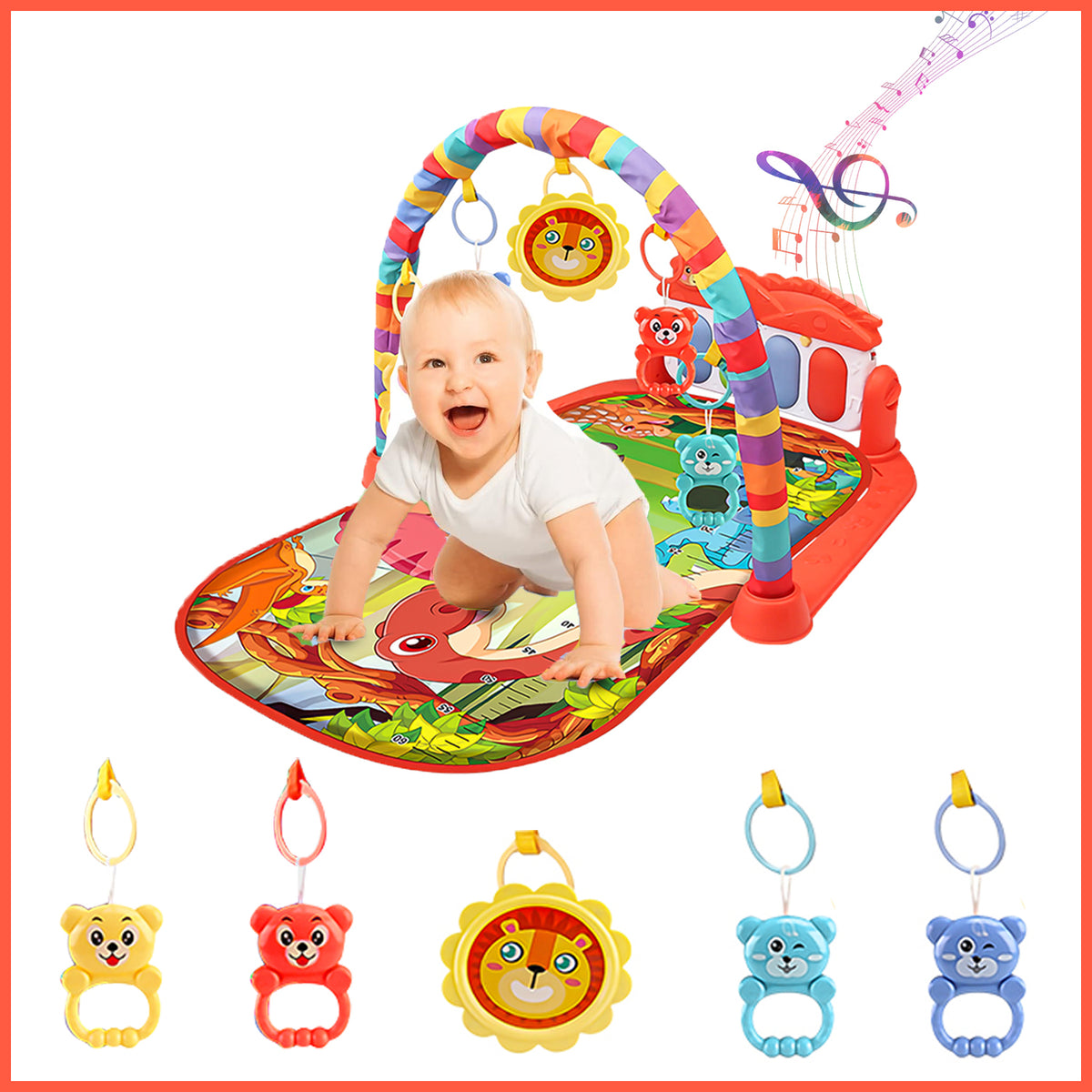 Baby Play Mat Baby Gym, kick and Play Piano Baby Activity Gym Mat with Music and Lights, Detachable Tummy Time Mat, Early Development Baby Play Mat Gift for Babies and Toddlers